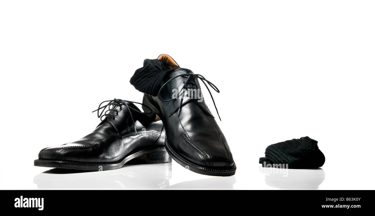 Black formal business shoes with socks Stock Photo Alamy