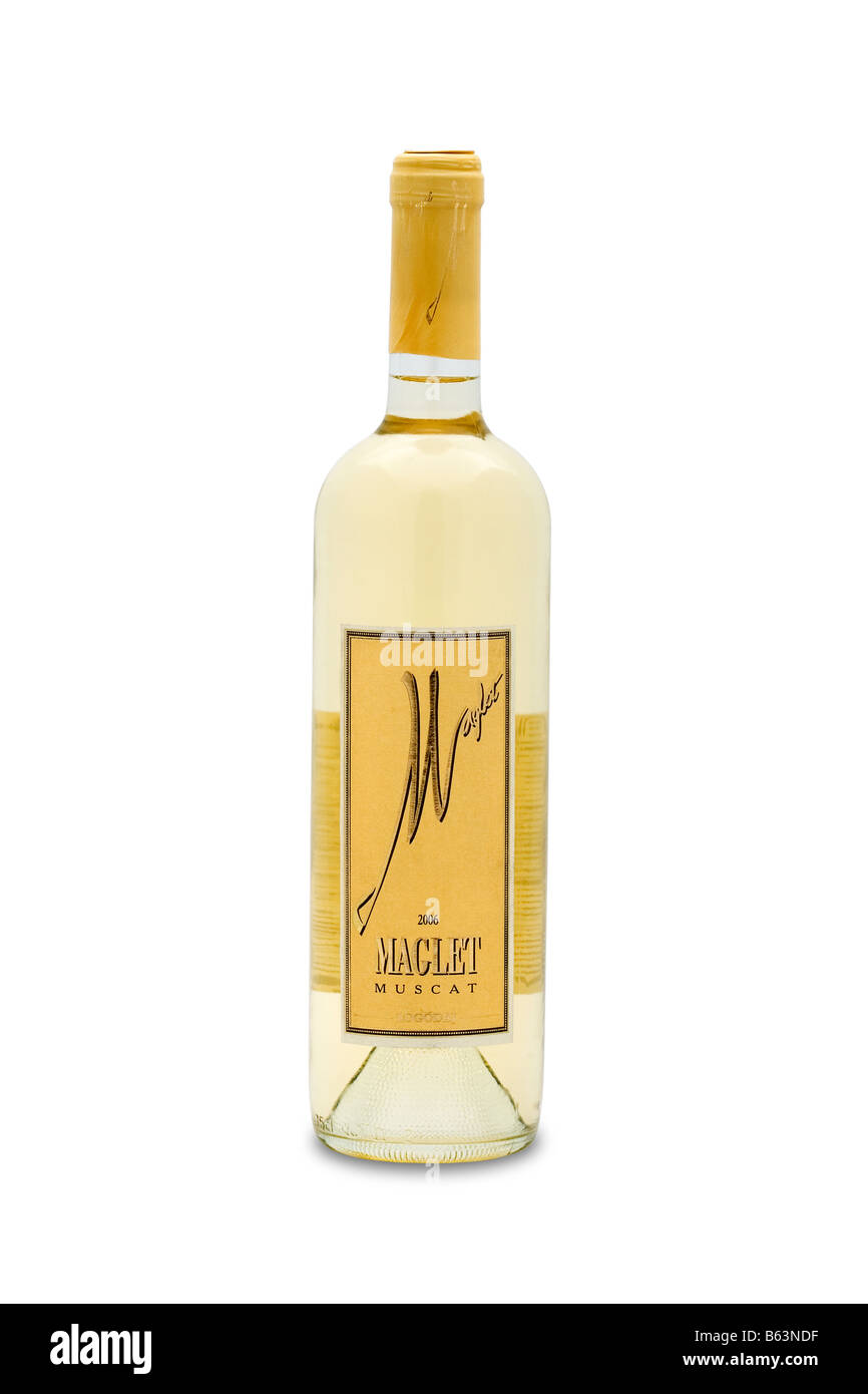 maglet 2006 logodaj muscat bulgaria white wine golden hay color greeny nuances quince rose honey acacia geranium Stock Photo