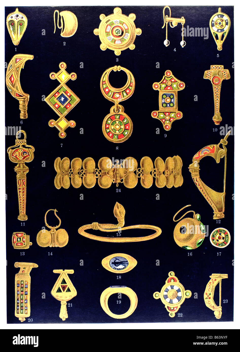The Roman Ornament Roman Gold and Enamel jewellery Stock Photo