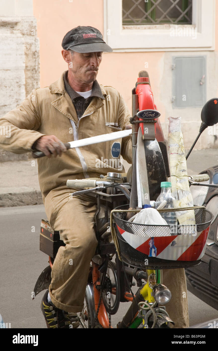 Bike Powered Knife Sharpening Service Rome Italy Stock Photo - Alamy