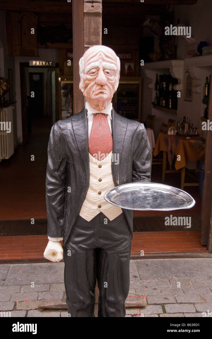 Waiter, statue, Cesky Krumlov, UNESCO World Heritage Site, Czech Stock