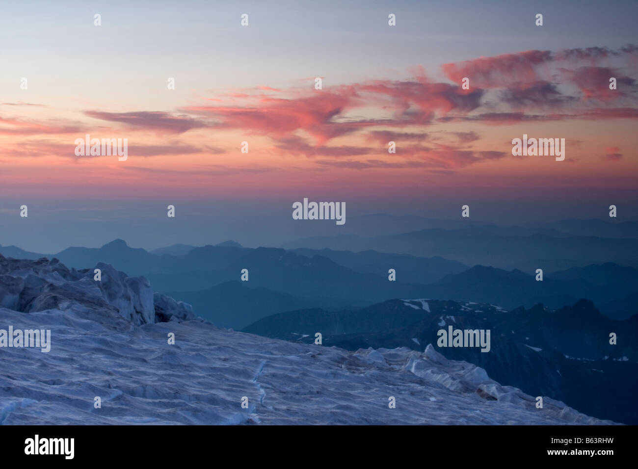 Sunset from camp on Emmons Flats Mount Rainier National Park Washington