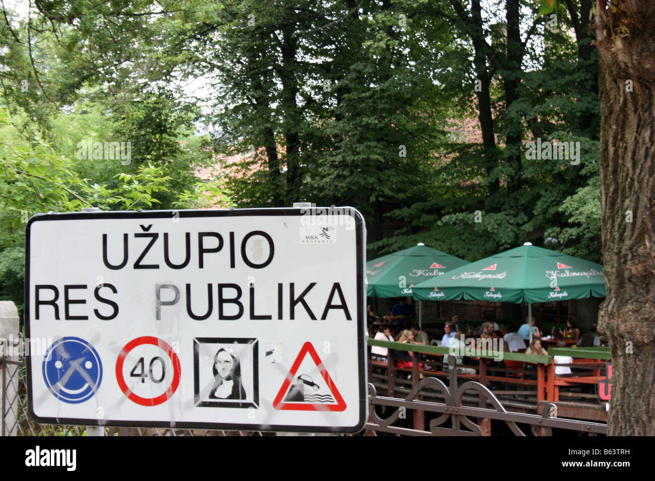 Sign at the border of Užupis, Vilnius, Lithuania Stock Photo