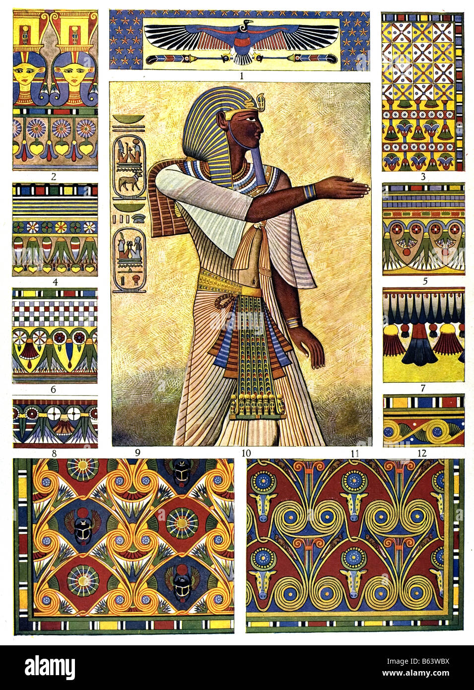 The Egyptian Ornament / Ceiling- and Wallpaintings (Prisse d'Avennes, Histoire de l'ar t Egyptien.) Stock Photo