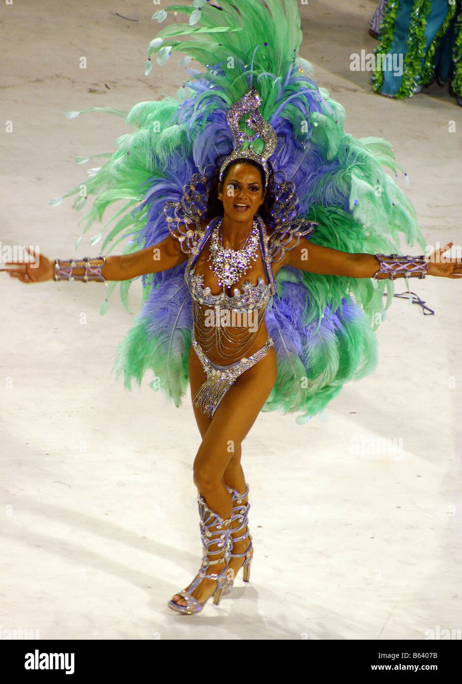 Brazilian Dancer clad in bikini and feathers, Rio Carnival 2008, Rio de Janeiro Stock Photo