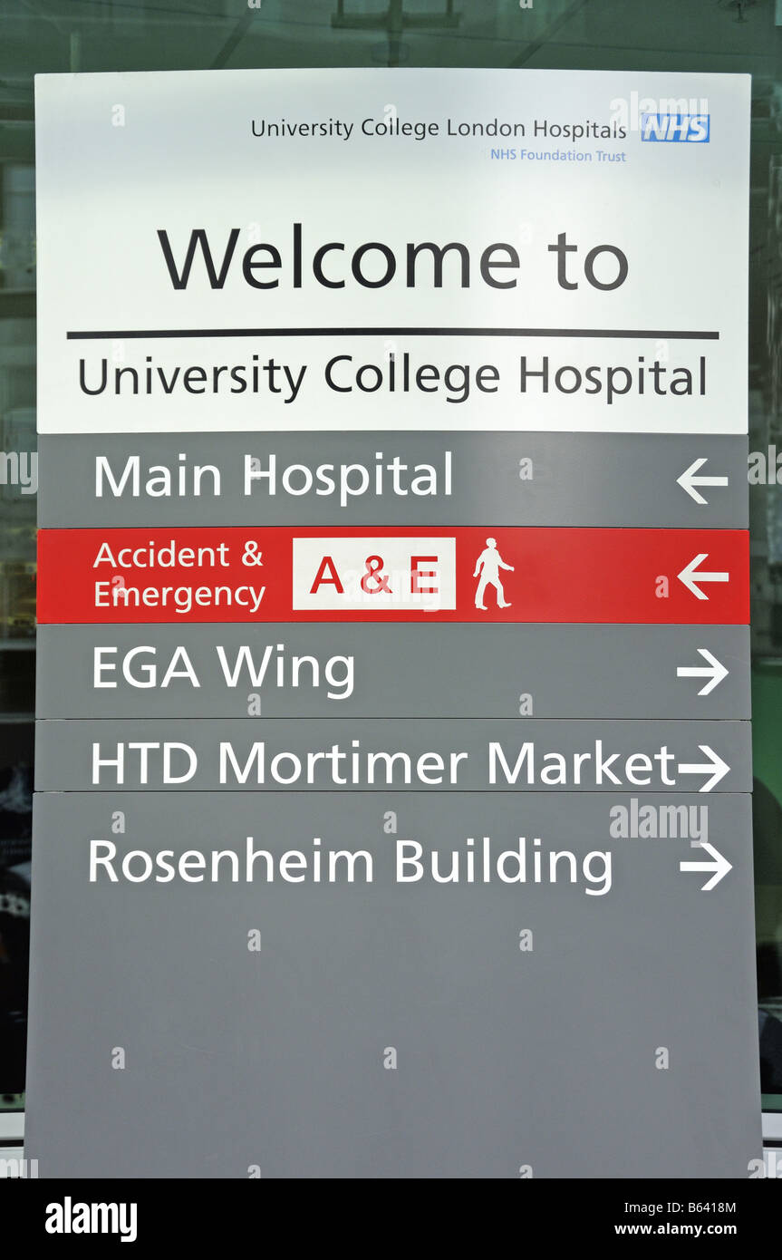 Direction board University College Hospital London England UK Stock Photo