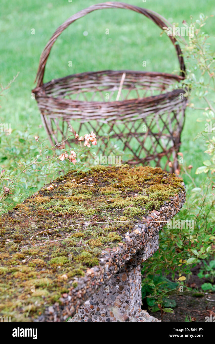 Stone bench in an area of garden Sweden Stock Photo