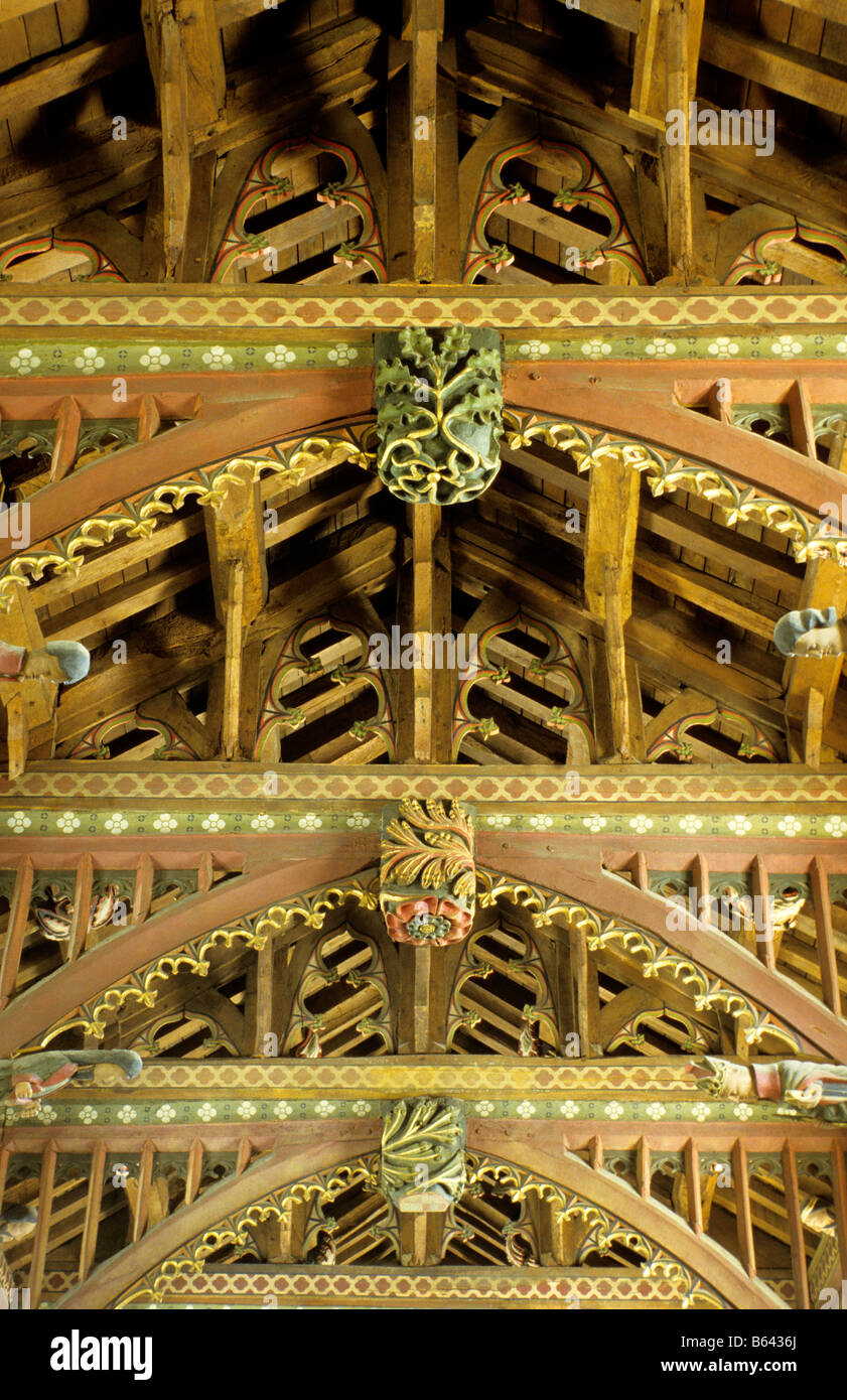 Details of St. John The Baptist church roof (dated circa.1485), Bere Regis, Dorset, UK. Stock Photo