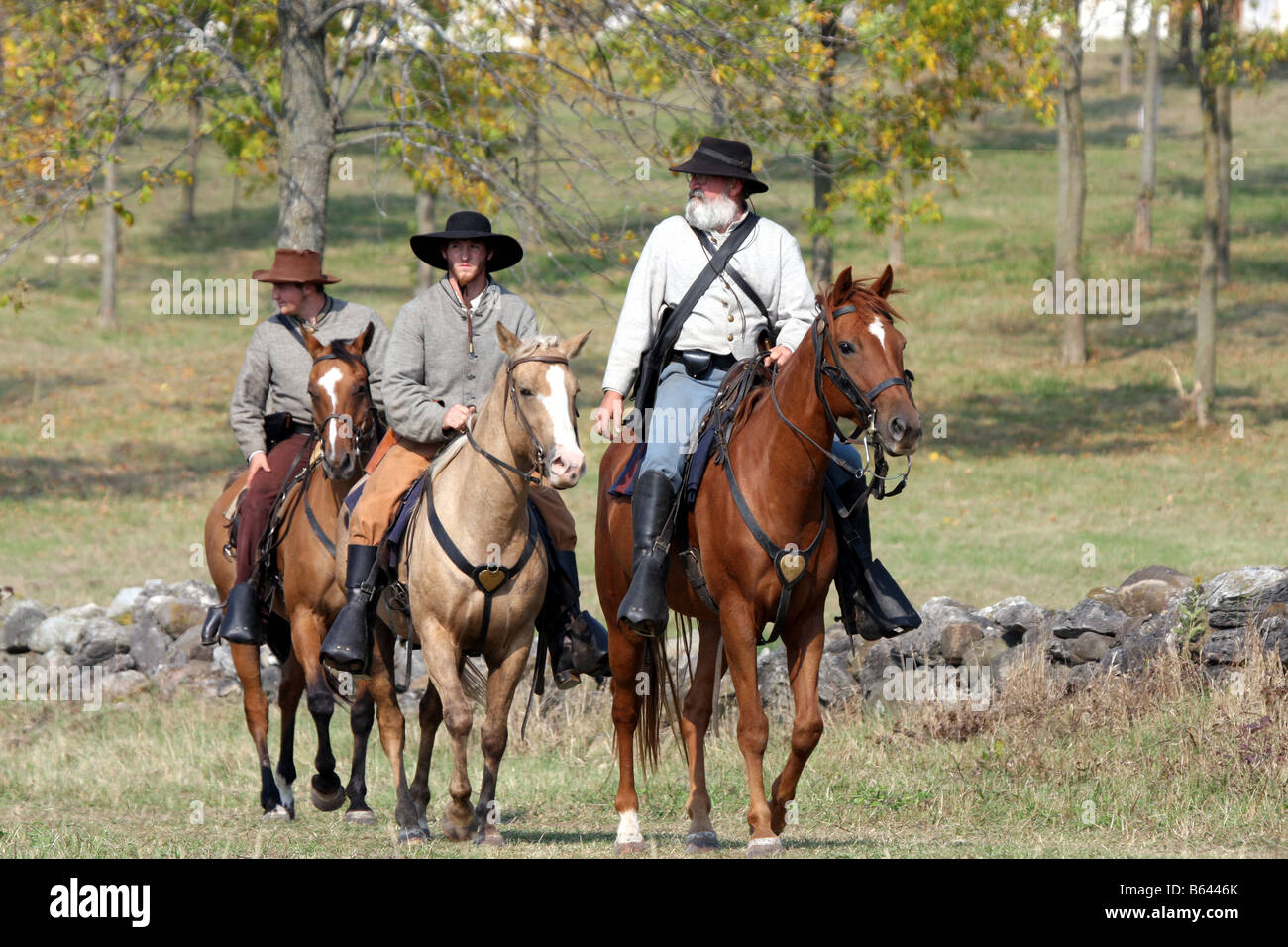 Three Calvary riders in the Civil War reenactment at the Wade House