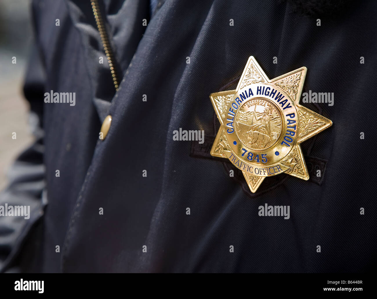 California Highway Patrol traffic officer police badge Stock Photo