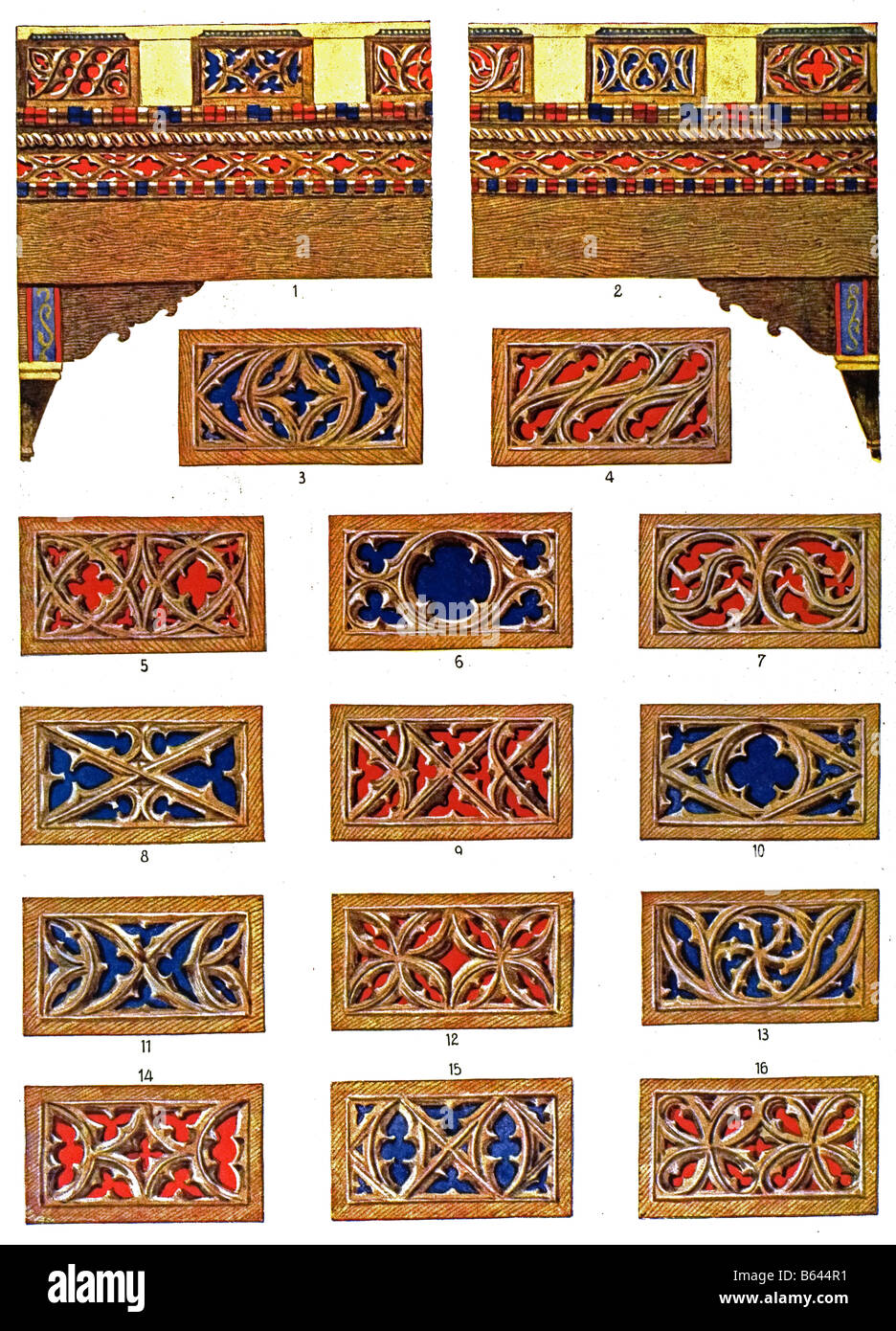 Gothic Ornament in Italy, Wood Paintings in the 14. century. Stock Photo