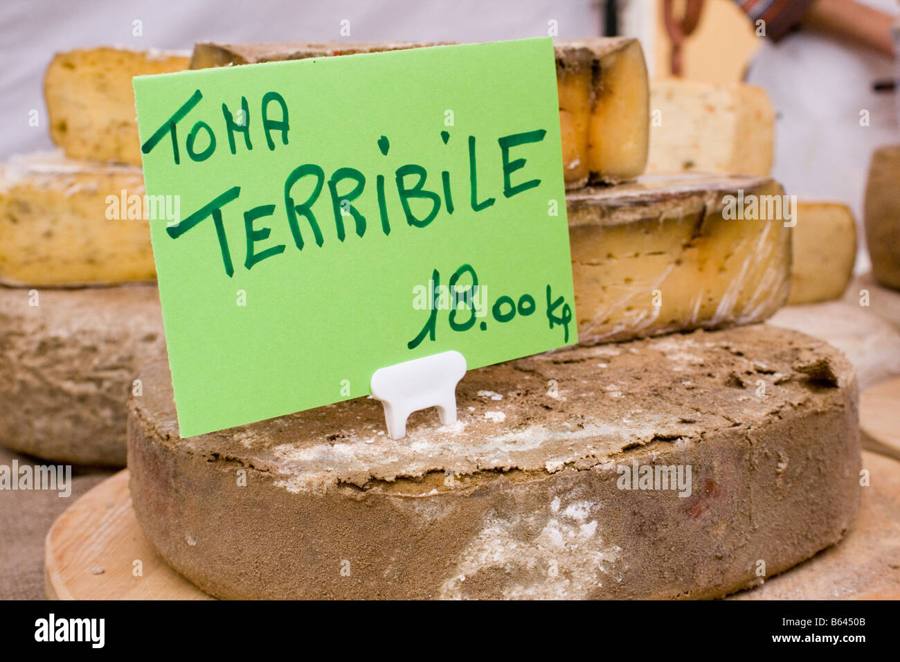 Very ripe cheeses at the festival market in Dogliani CN Piemonte Italy