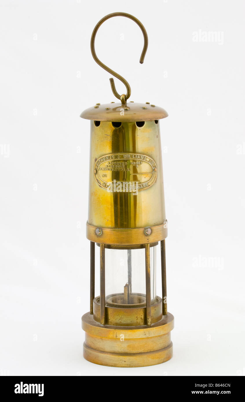 Miners safety lamp Cambrian Type No1 made by E Thomas and Williams Ltd of Aberdare used underground in South Wales coal mines Stock Photo