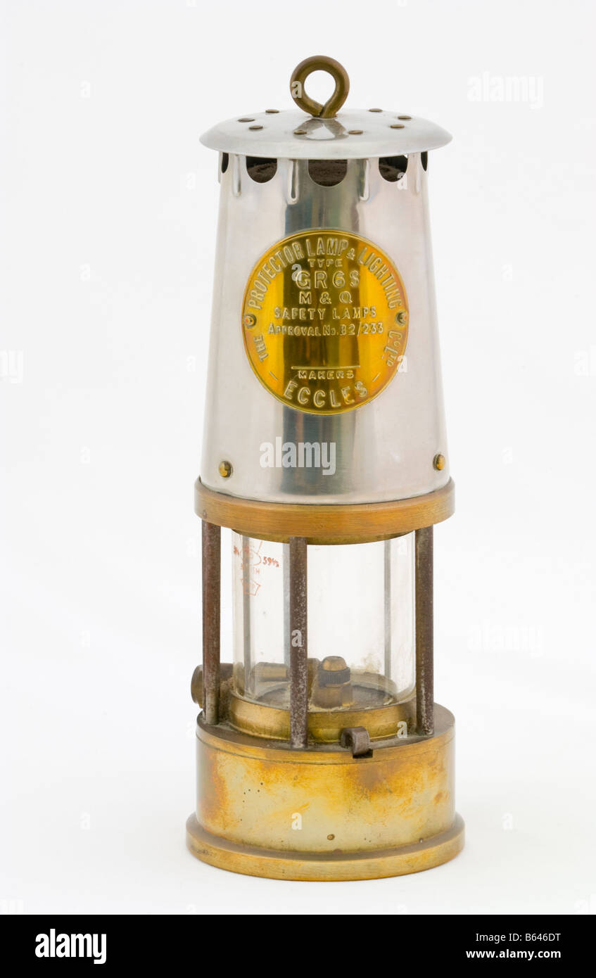 Type GR6S miners safety lamp made by The Protector Lamp and Lighting Co Ltd of Eccles used underground in South Wales coal mines Stock Photo