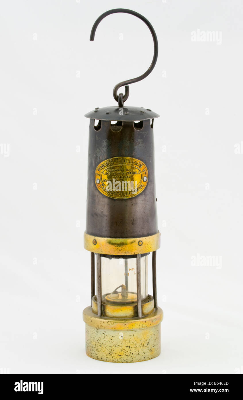 Miners safety lamp Cambrian Type No4 made by E Thomas and Williams Ltd of Aberdare used underground in South Wales coal mines Stock Photo