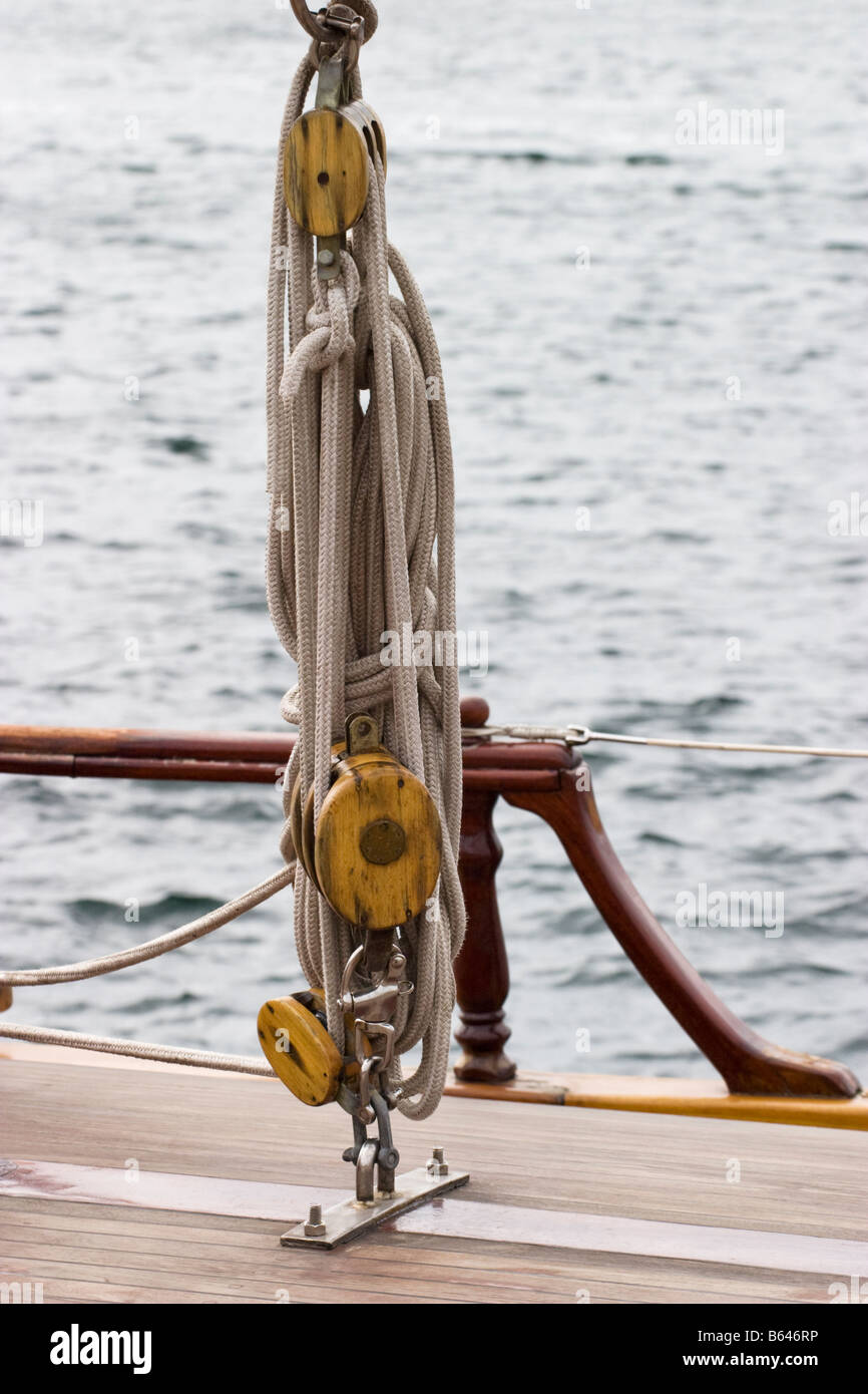Tackle and block on a old ship Stock Photo Alamy