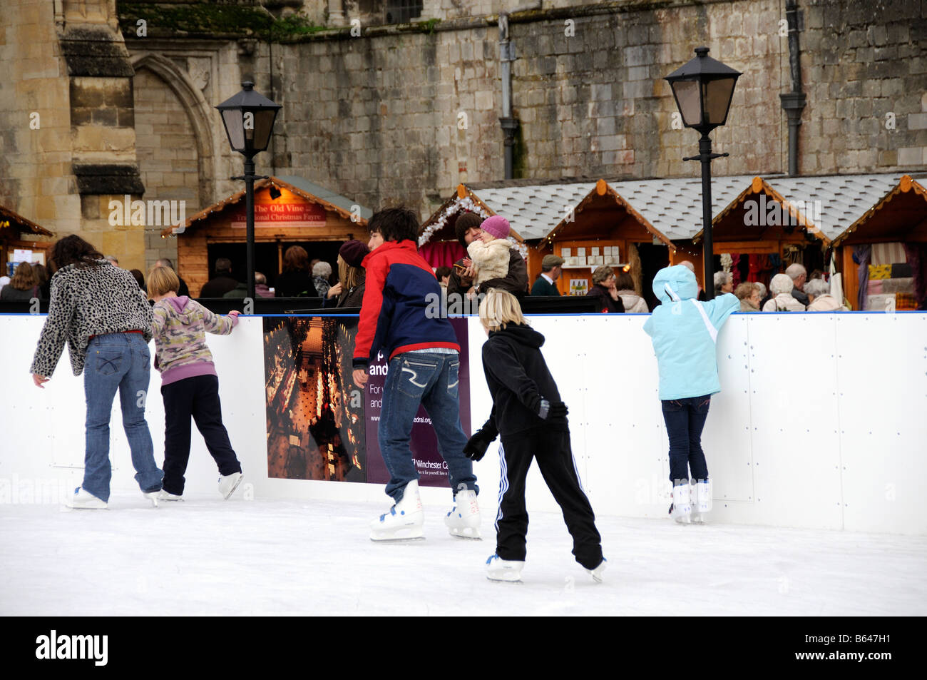 Winchester Cathedral Christmas ice rink Hampshire England UK Stock Photo