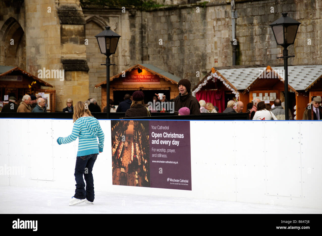 Winchester Cathedral Christmas ice rink Hampshire England UK Stock Photo