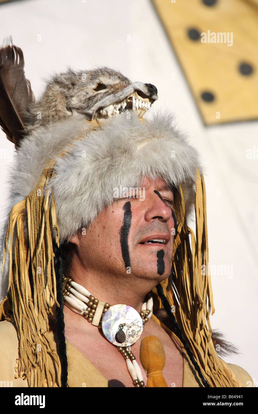 Apache Native American Indian with a fox fur hat or headdress Stock ...