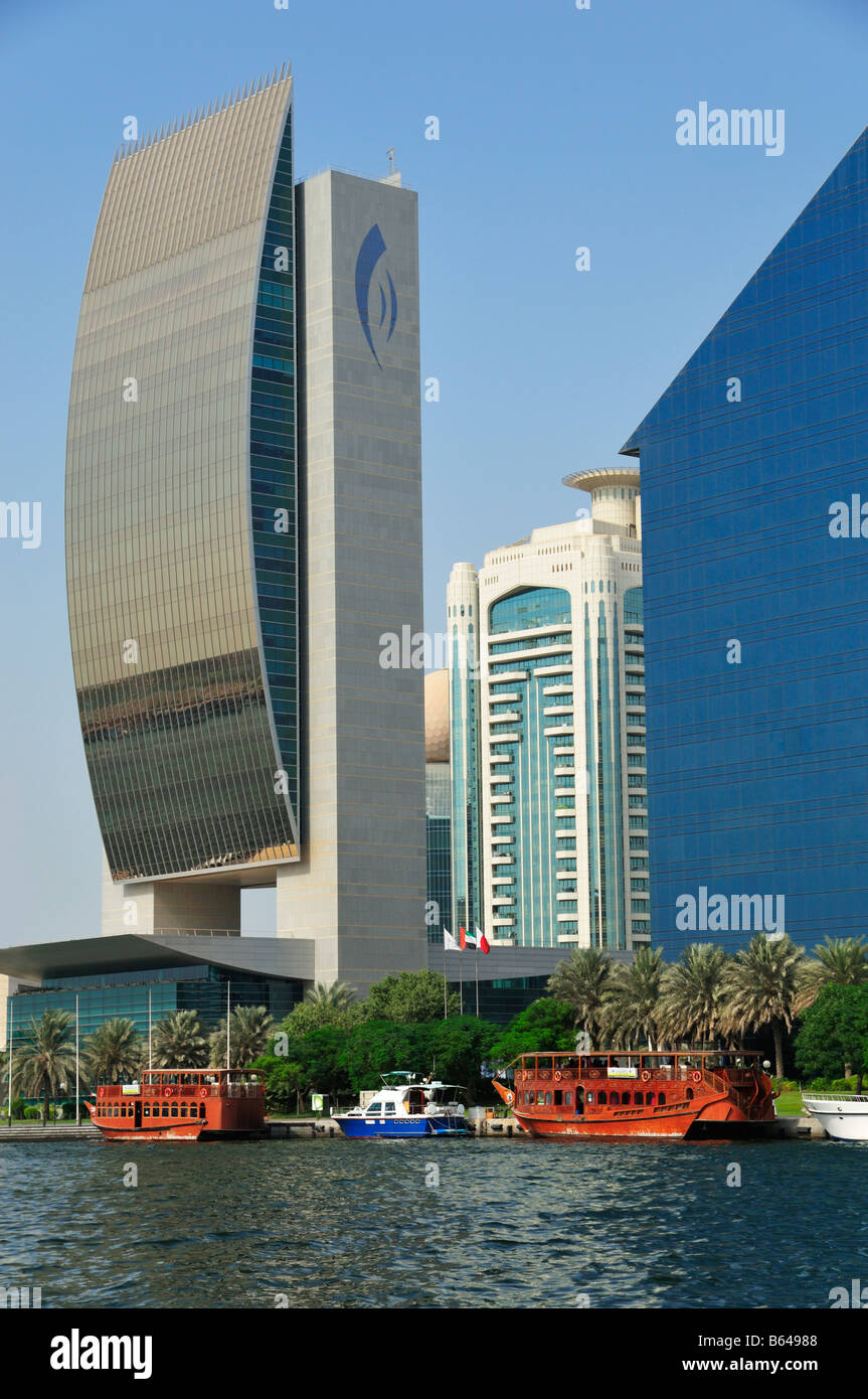 National Bank of Dubai, Creek Tower, Etisalat, Chamber of Commerce and Industry Stock Photo