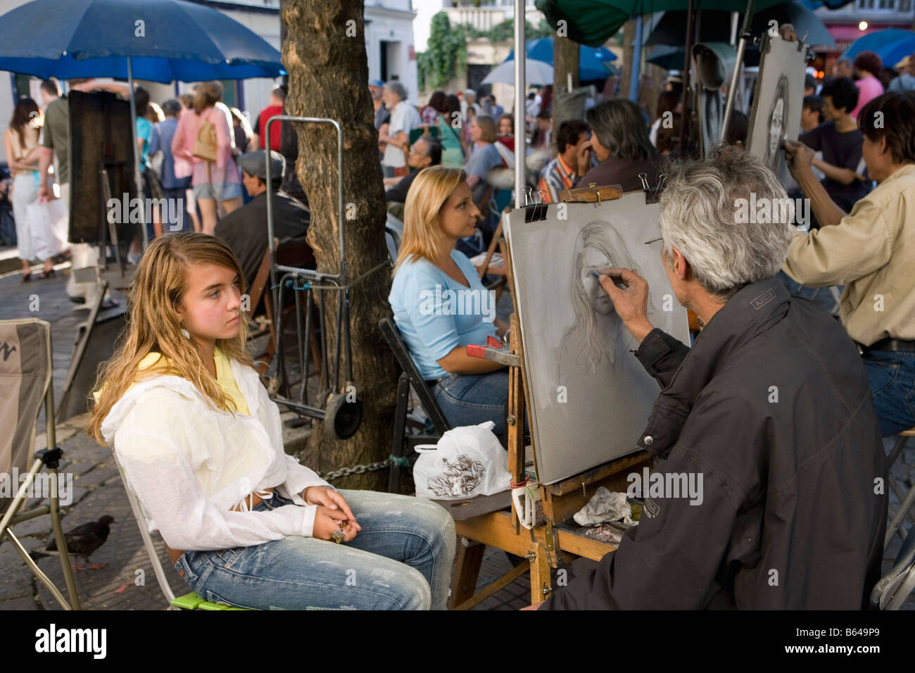 France, Paris, Artists making portraits on Monmartre. Stock Photo
