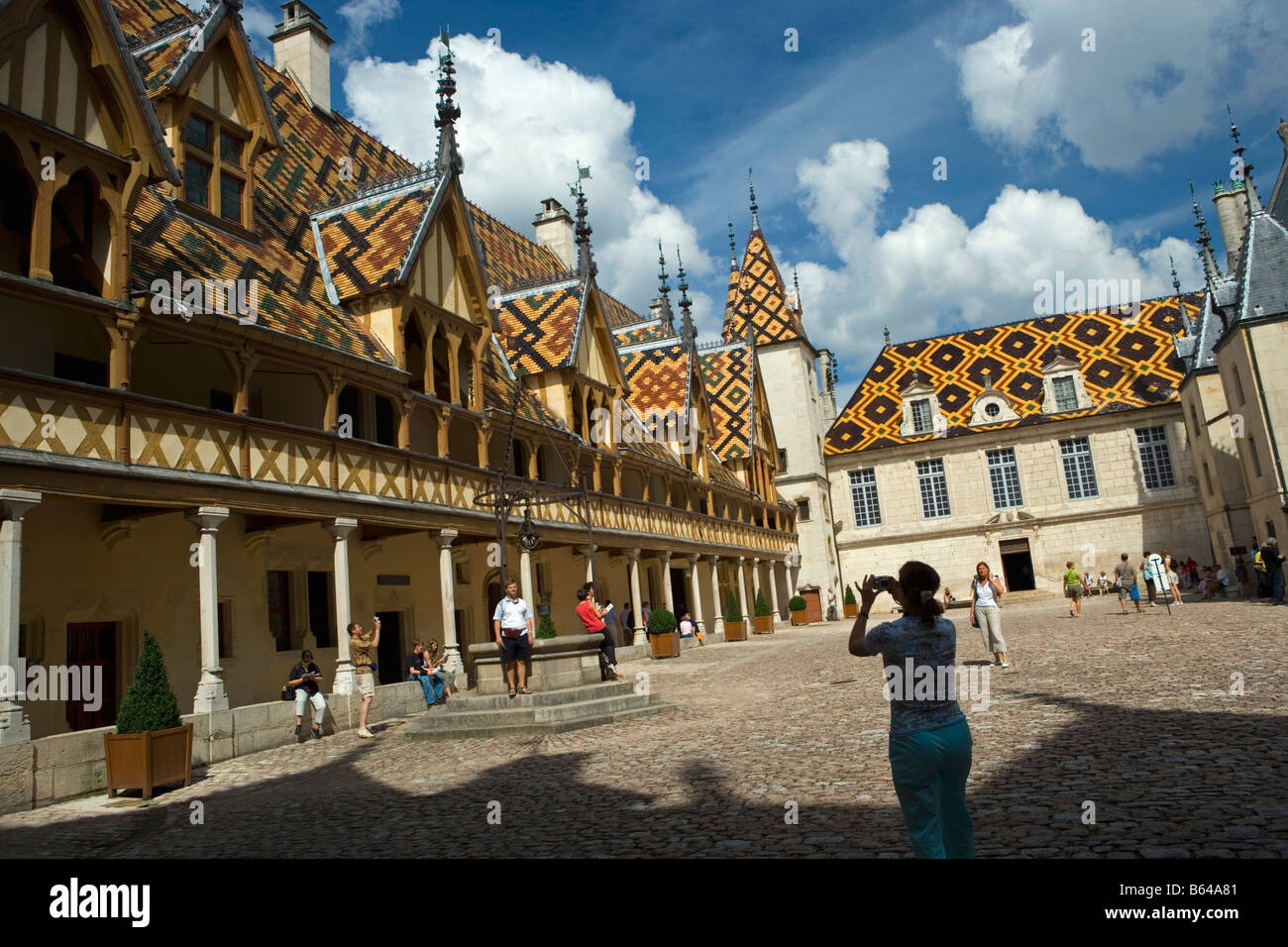 France, Beaune, Burgundy, 'Hospices de Beaune' hospital from 1443. Also called Hotel-Dieu, Now museum. Stock Photo