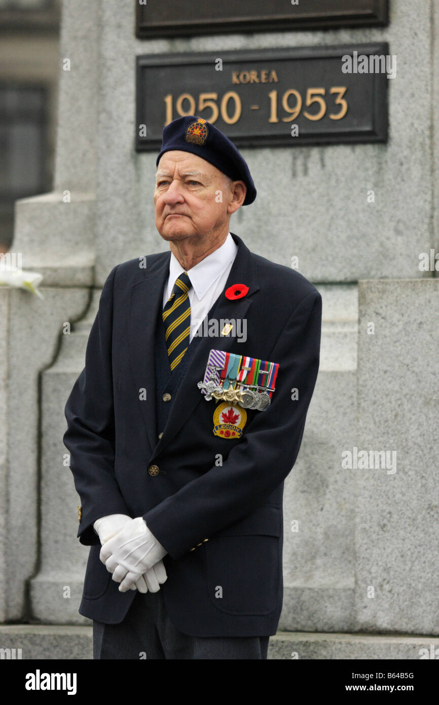 Decorated war veteran at Armistice day ceremony. Stock Photo