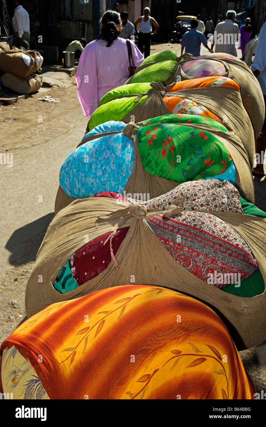 Washed clean clothes ready for return at Dhobi Ghat commercial laundry