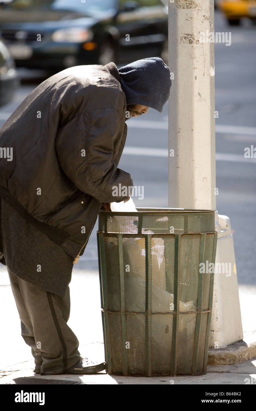 Homeless person looking for food in garbage. Manhattan NY USA Stock Photo 20995270 Alamy