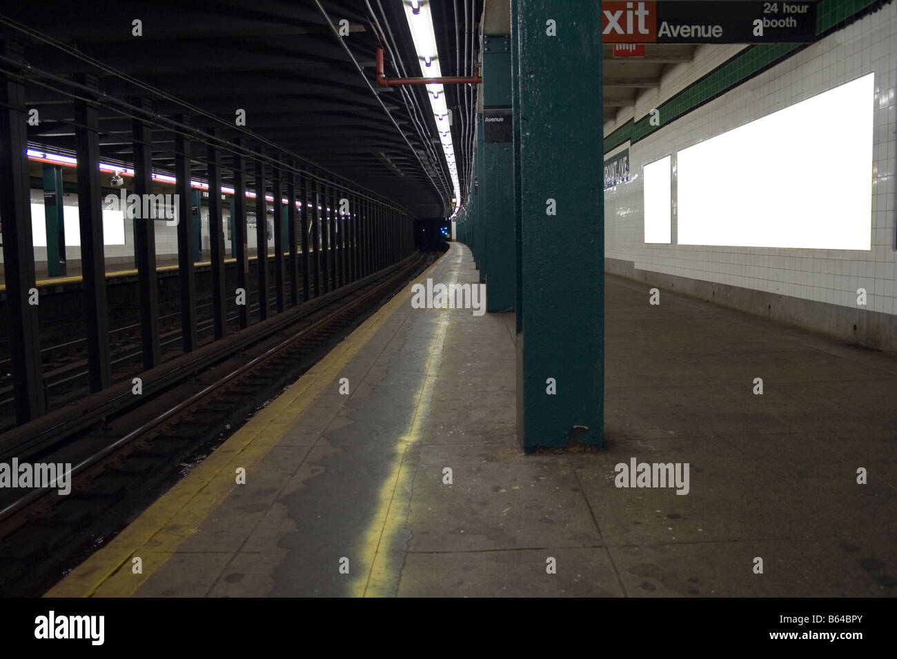 Empty NYC subway station without advertisements.  NY USA Stock Photo