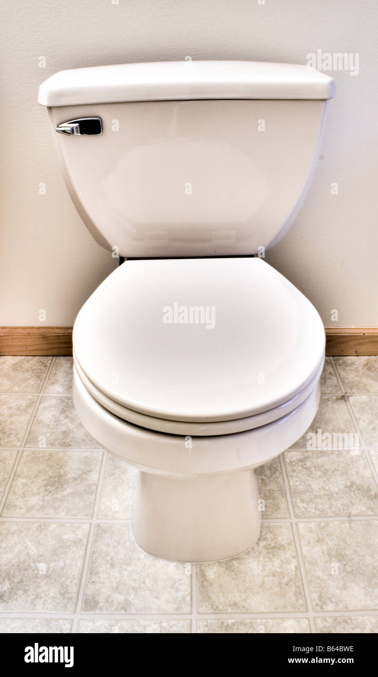 Toilet in the bathroom with seat up Stock Photo Alamy