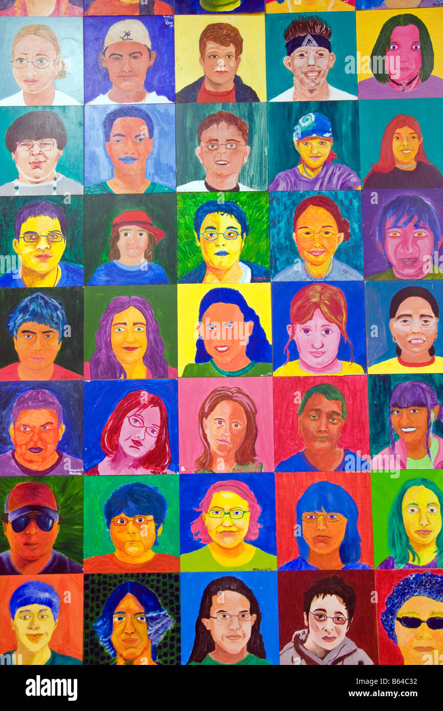 San Antonio's Say Si Art Studio, Youth Arts Program, student self portraits Stock Photo