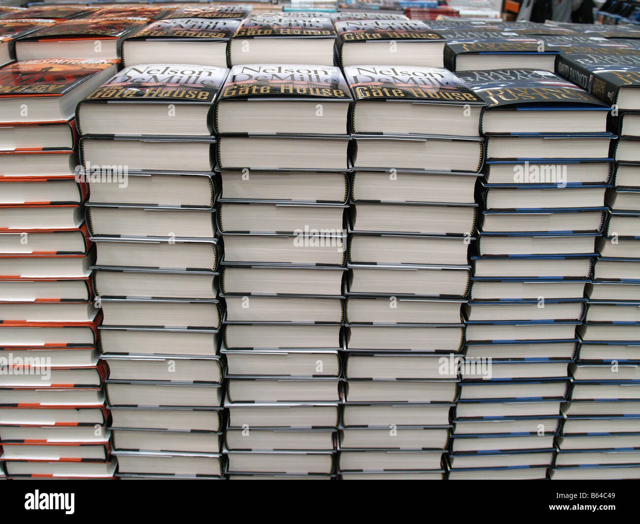 Stacks of books for sale in a Costco Wholesale big box store in the United States Stock Photo
