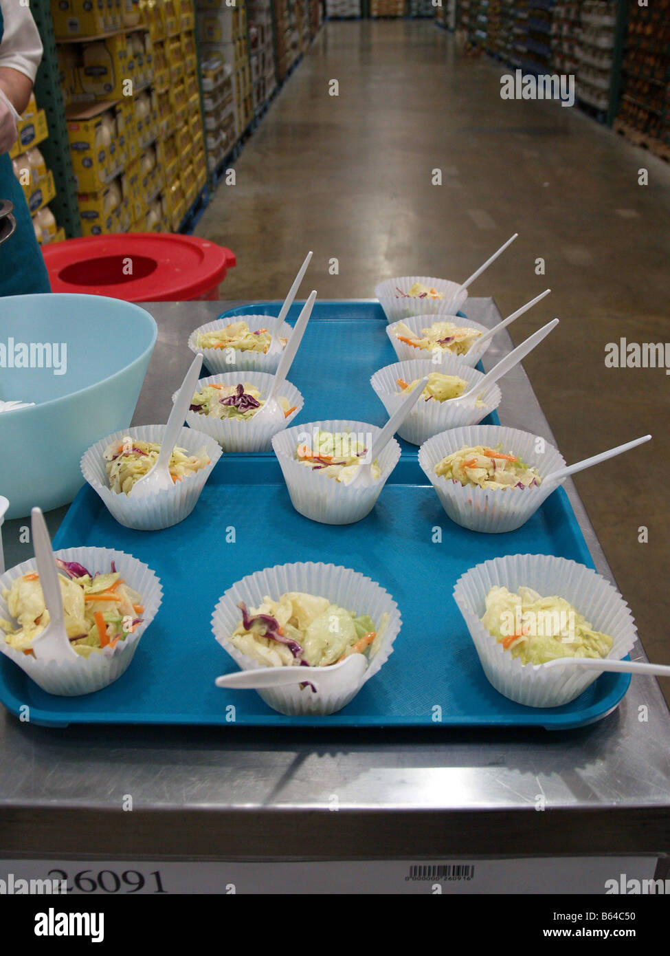 Food samples offered in a Costco Wholesale big box store in the United States Stock Photo