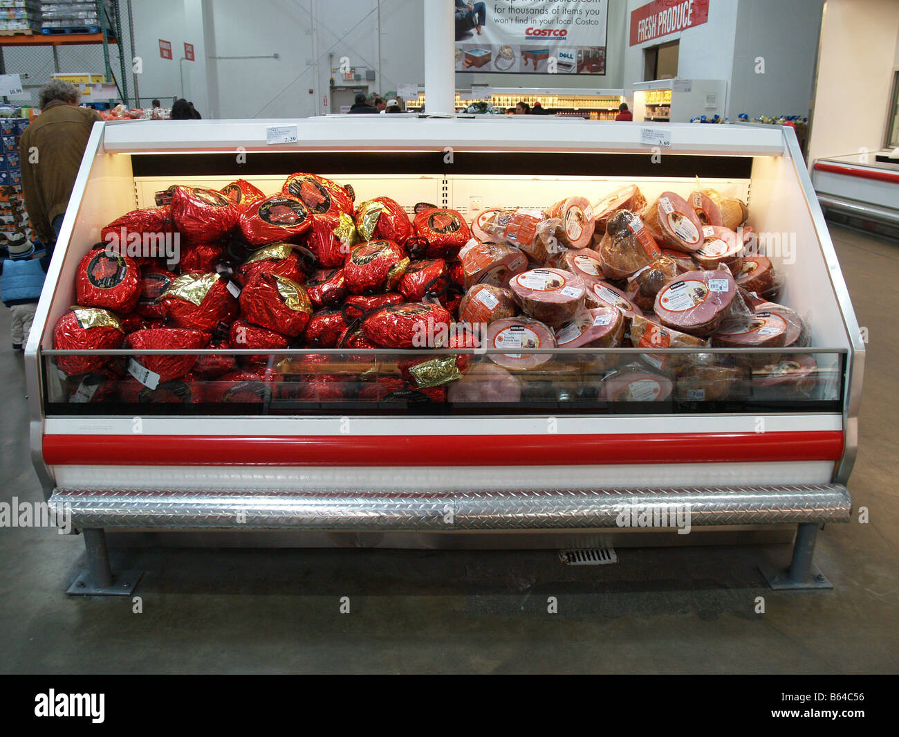 Hams for sale in a Costco Wholesale big box store in the United States Stock Photo