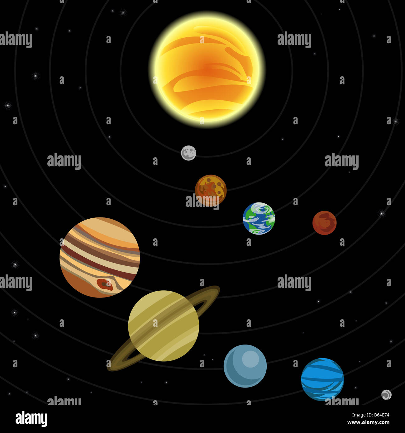 Illustration of solar system with stars and planets Stock Photo - Alamy
