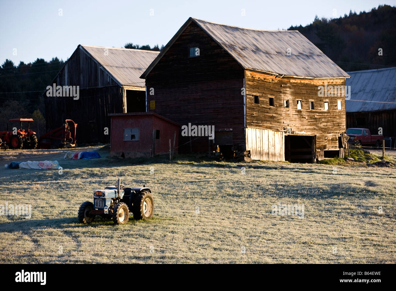 Vermont farm yard with frost Stock Photo