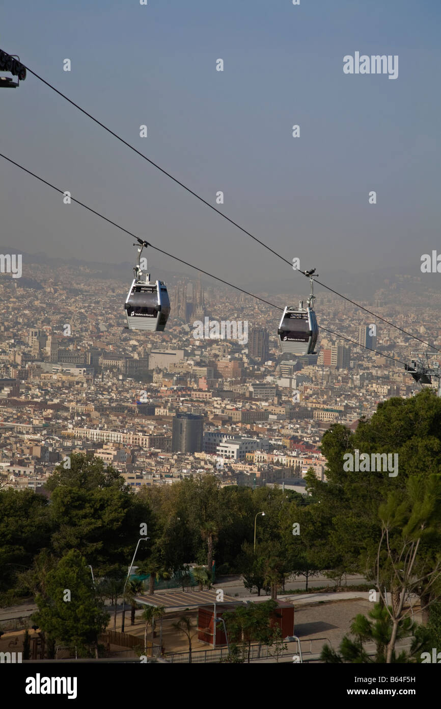 Teleferic Cabins On Montjuic Hill At Barcelona Stock Photo