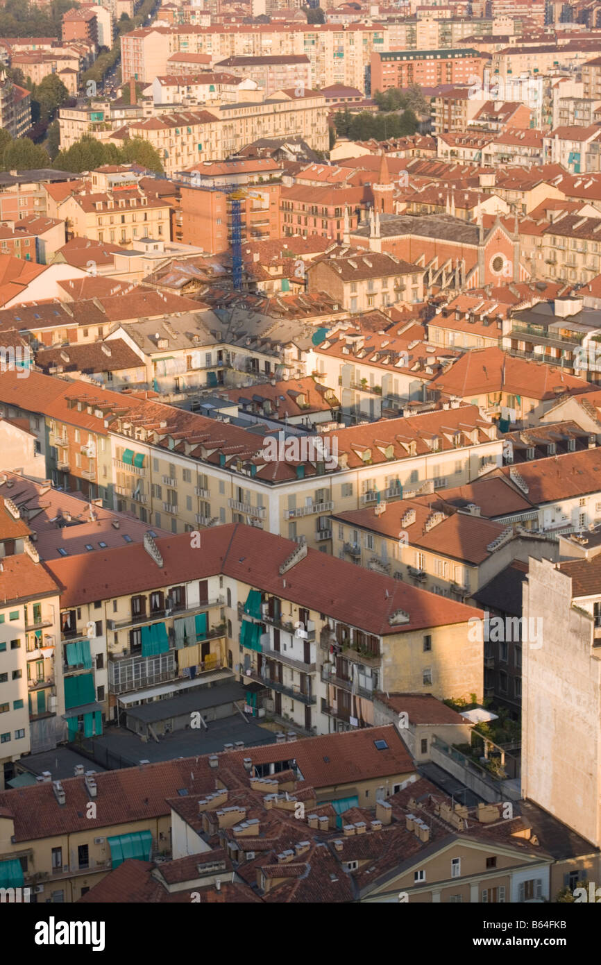 Veiw of the city of Turin Italy from the Mole Antonelliana tower showing the towers shadow Stock Photo