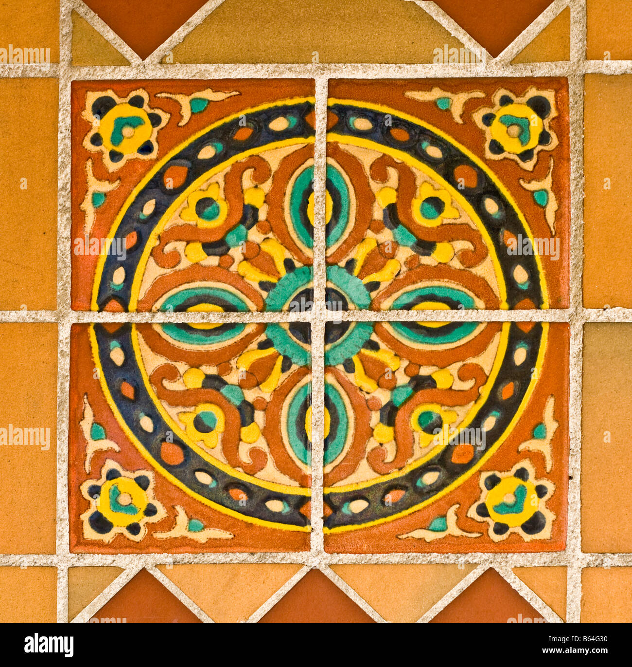 Colorful Spanish Painted Tiles with Intricate Design Stock Photo