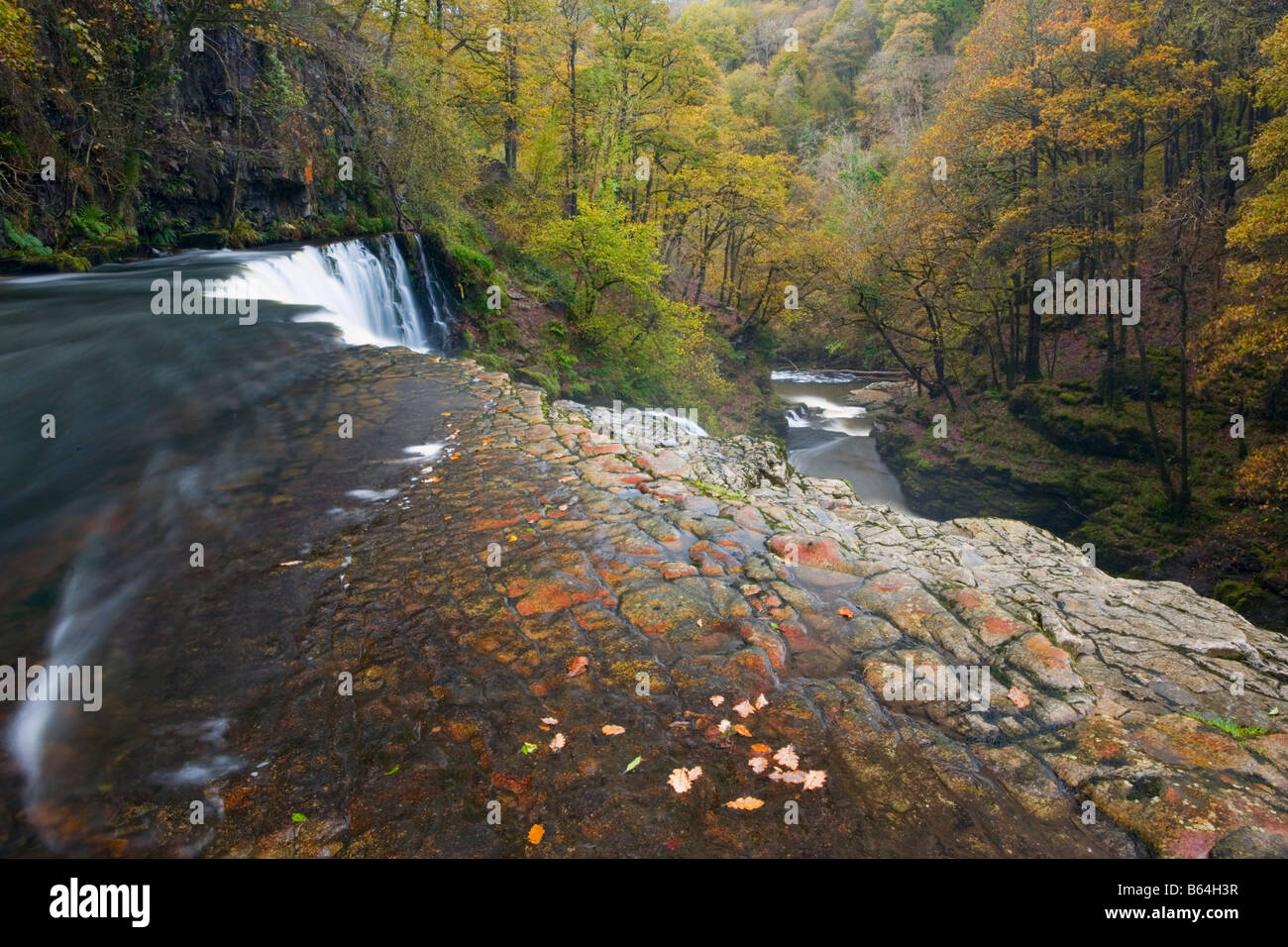 Sgwd Isaf Clun gwyn waterfall near Ystradfellte Brecon Beacons National Park Powys Wales UK Stock Photo