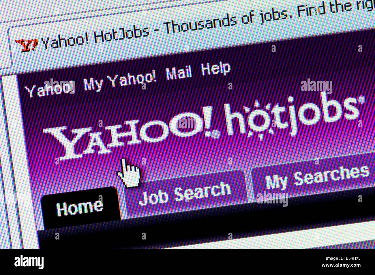 Macro screenshot of Yahoo Hotjobs website Editorial use only Stock Photo