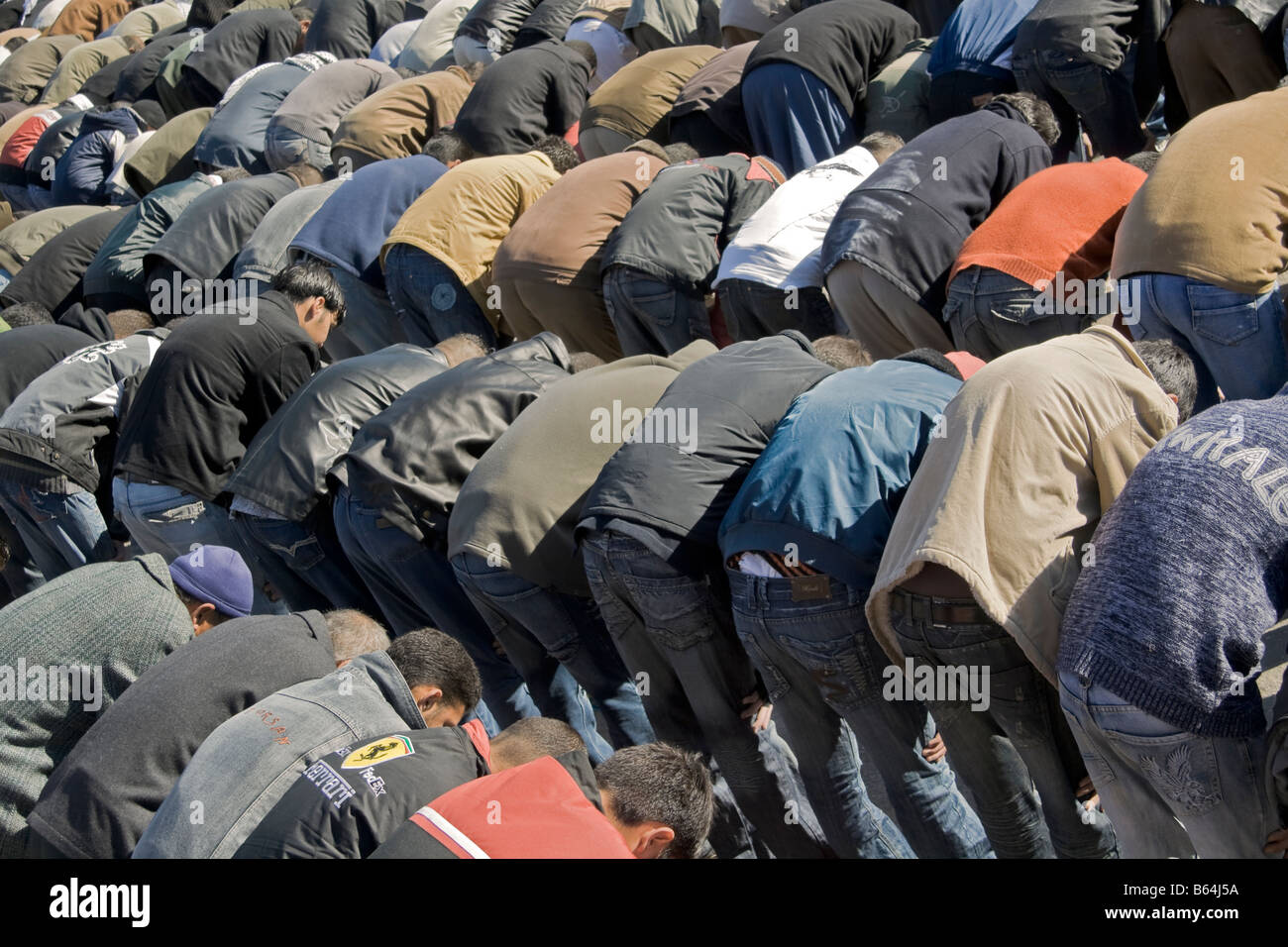 Palestinians at a friday outdoor prayer in Bethlehem, Palestine Stock Photo