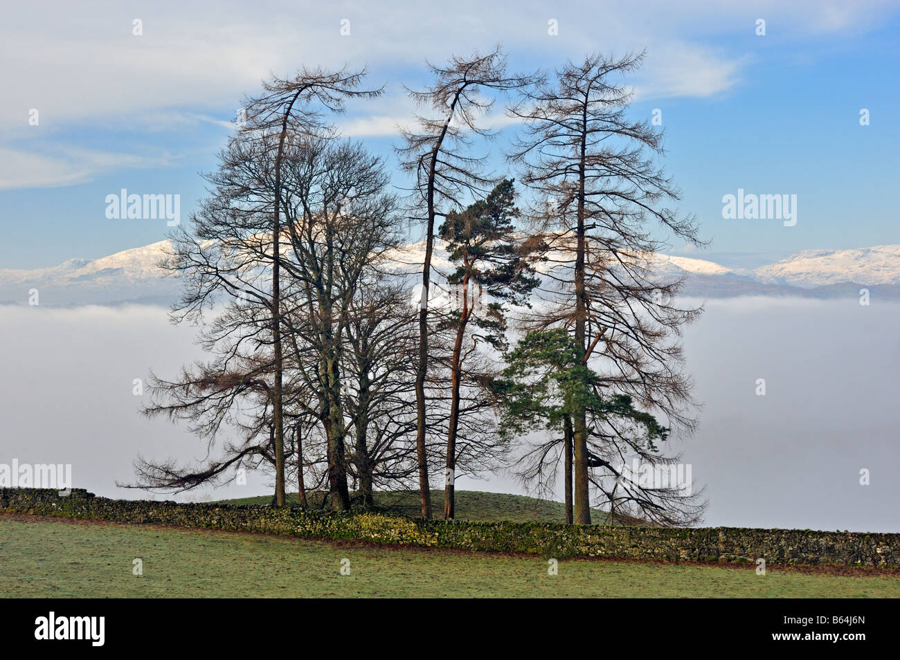 Temperature inversion over Windermere from Troutbeck. Lake District National Park, Cumbria