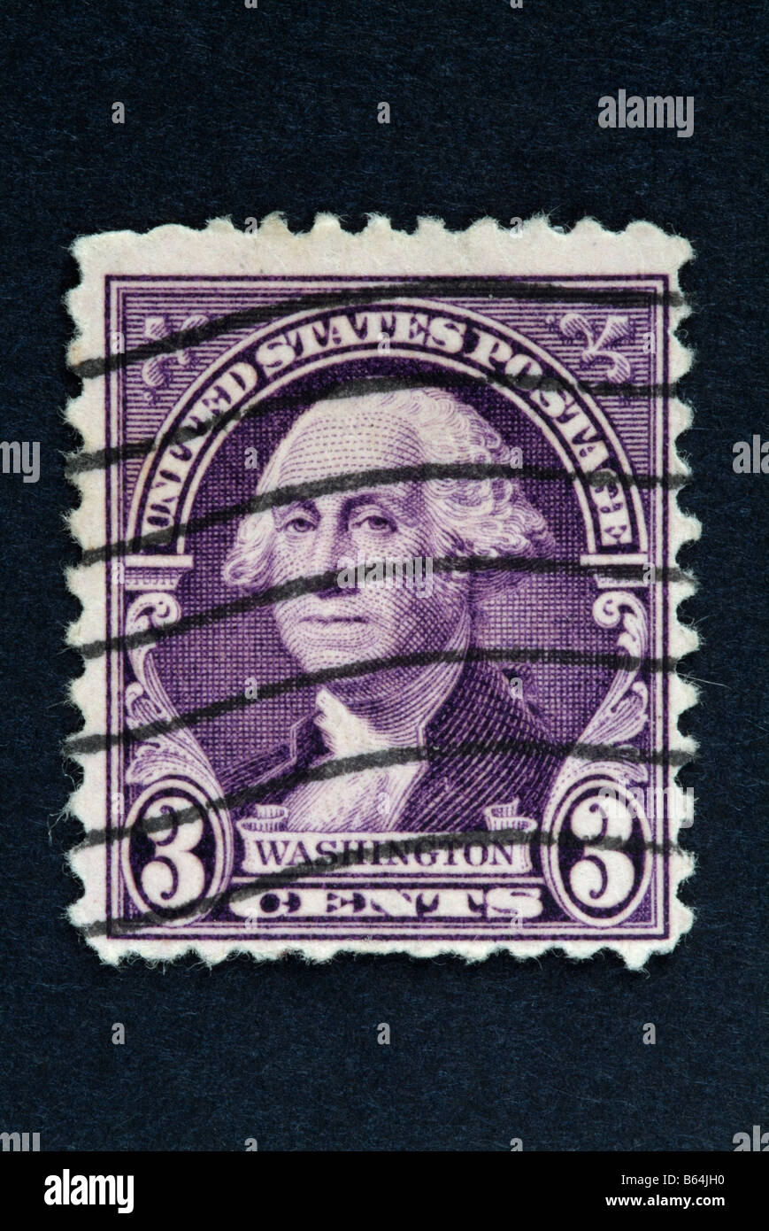 A 3 cents US postage stamp with the image of George Washington Stock Photo