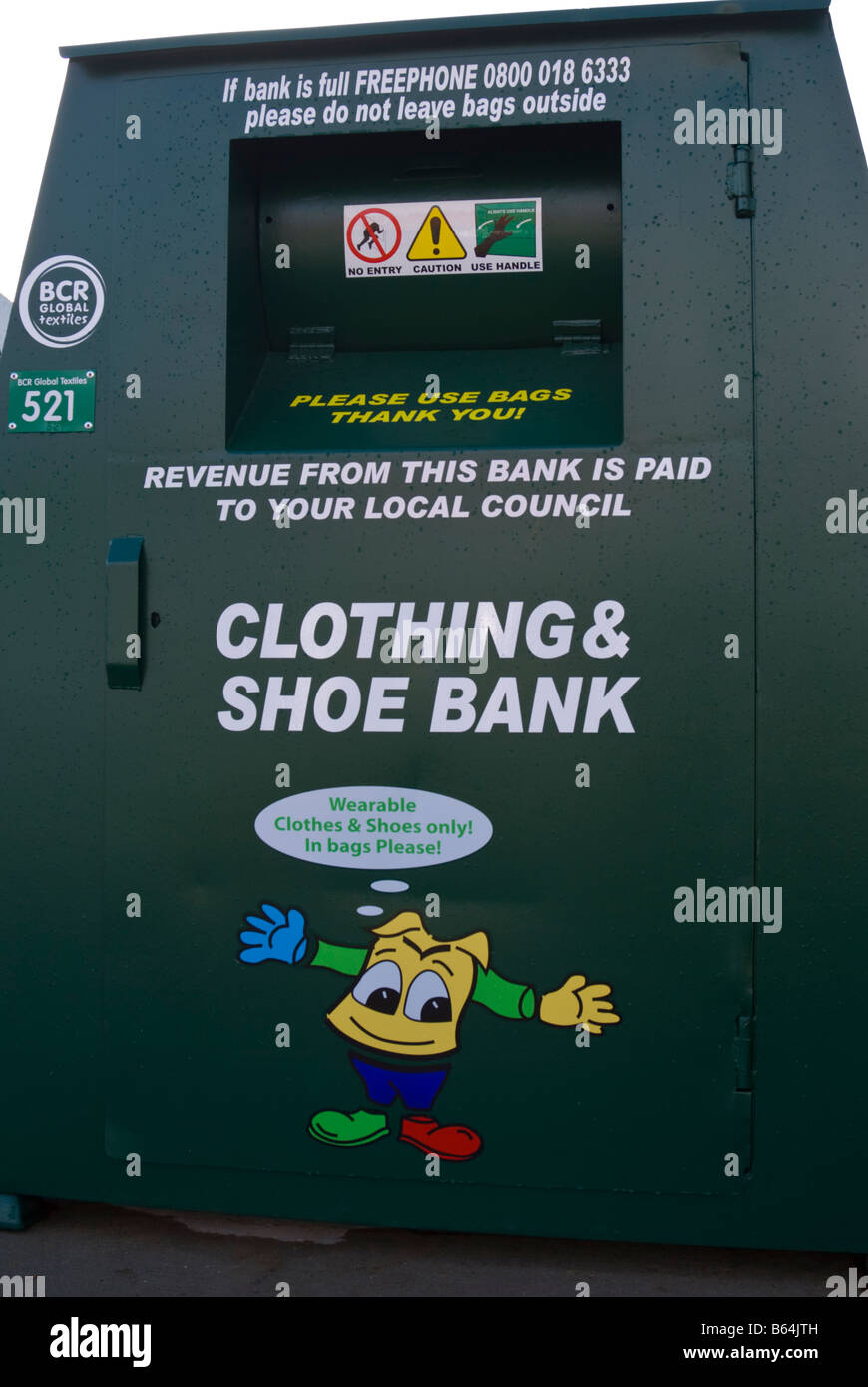 A clothing and shoe bank for collecting unwanted clothes and shoes for