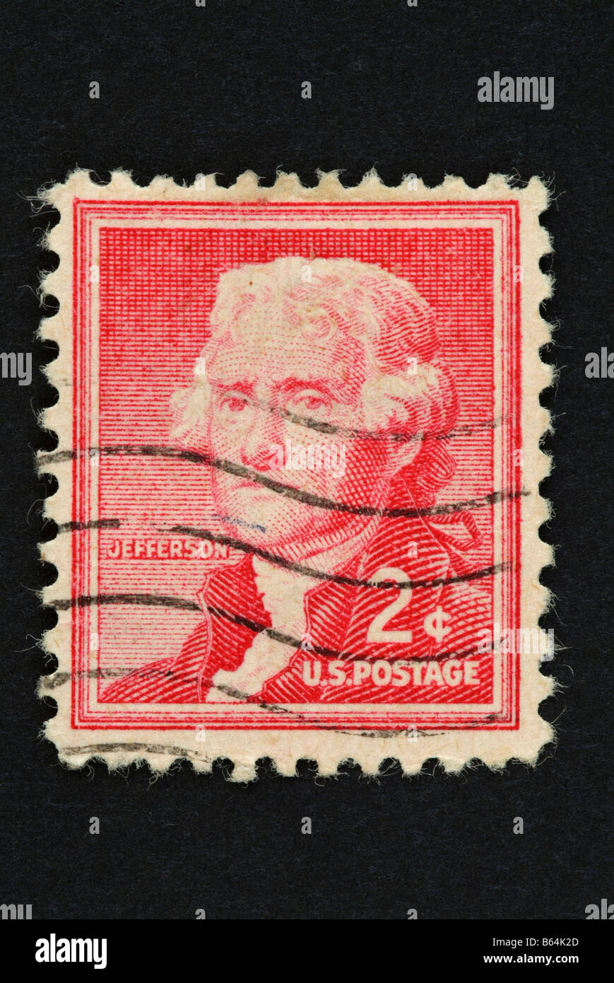 A two cents US postage stamp with the image of Thomas Jefferson Stock Photo