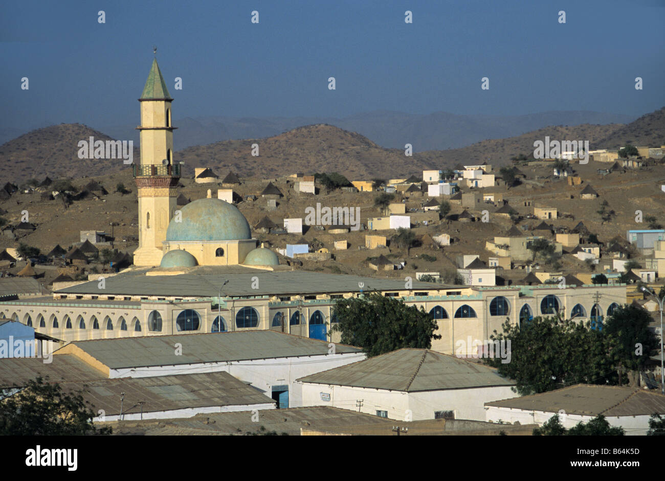 Great Mosque and view over Keren in the Eritrean Highlands, Eritrea Stock Photo