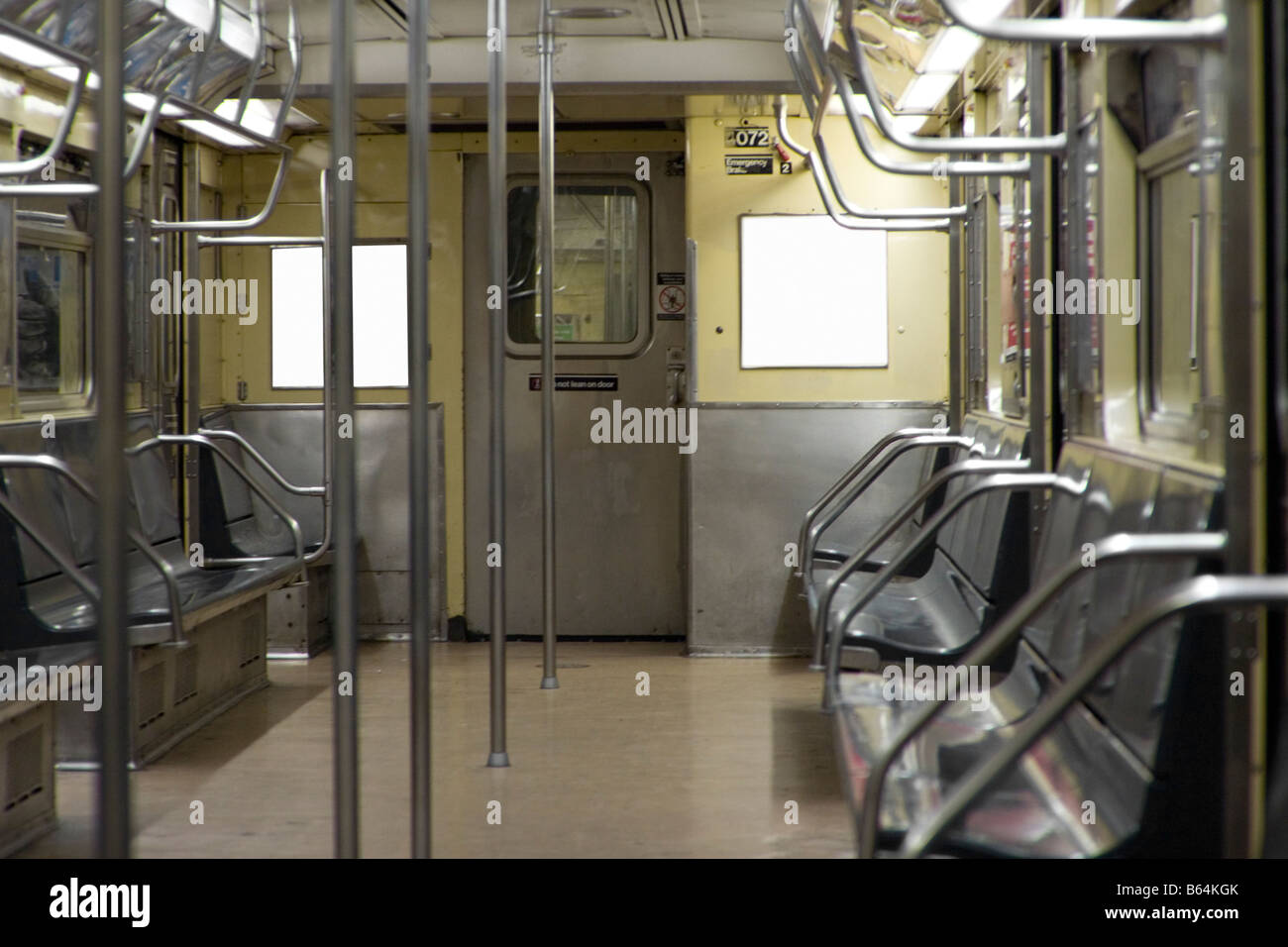 Empty NYC subway car without advertisements. NY USA Stock Photo - Alamy