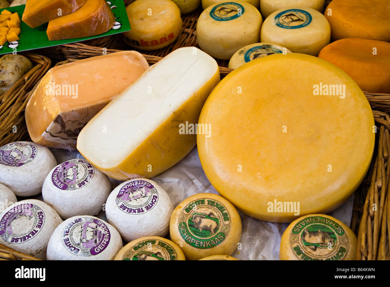 Dutch cheeses on market stall Netherlands Stock Photo Alamy
